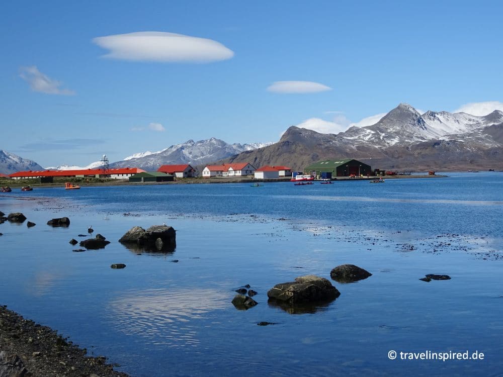 Blick auf King Edward Point, Forschung Grytviken, Südgeorgien Sehenswürdigkeiten, Reise Südpolarmeer