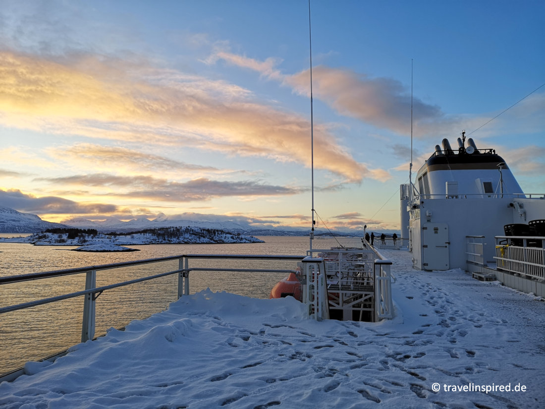 Havila Polaris Schnee, nachhaltige Schiffe Postschiffroute Norwegen